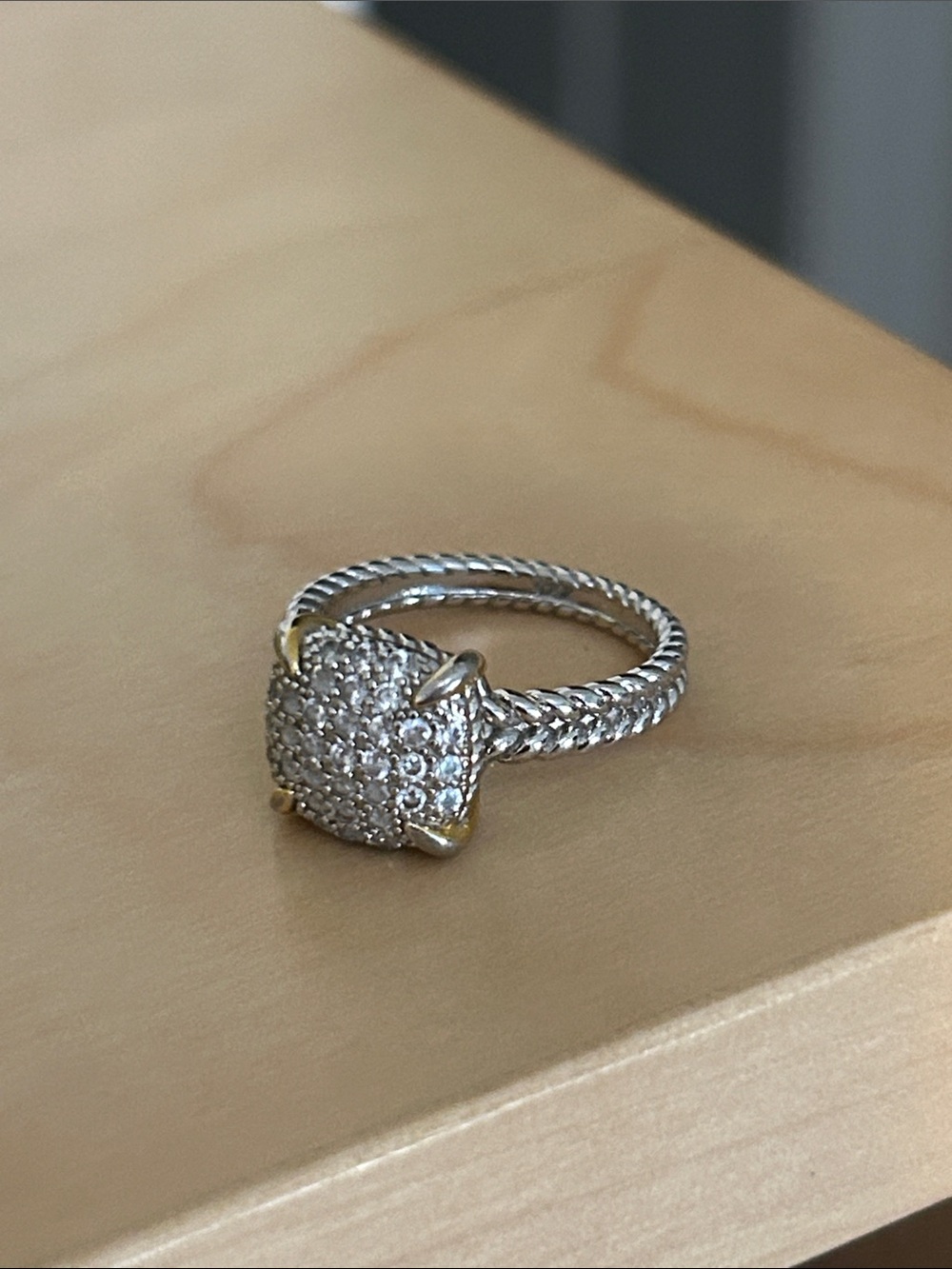 Sterling Silver Pavé Square Ring with Gold Accent - Silver 9.5 - Picture 6 of 6